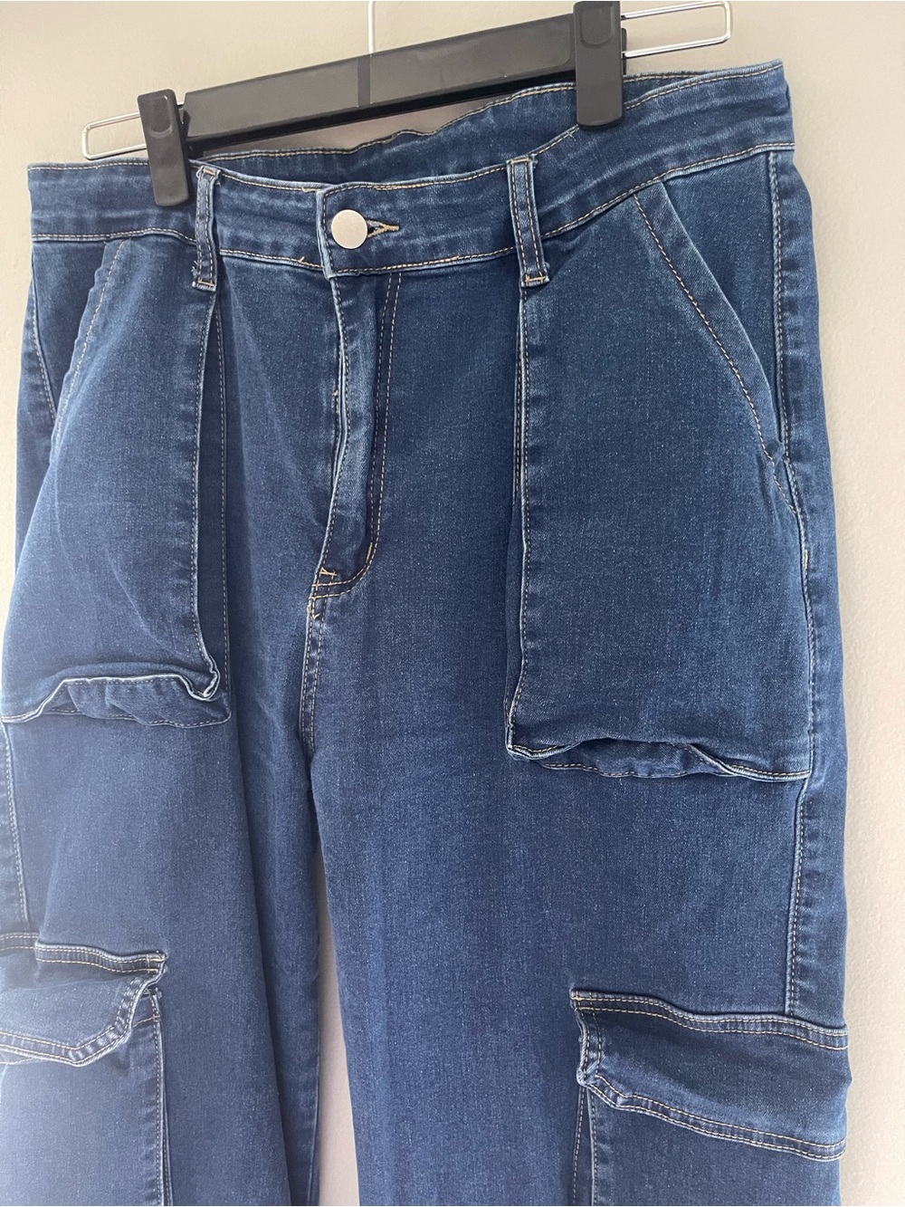 Women's Dark Blue Cargo Jeans - Relaxed Fit
